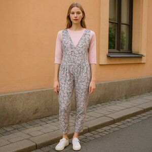 Vintage 90s Long-Sleeve Floral Playsuit Romper with Faux Pink Shirt - Size 5